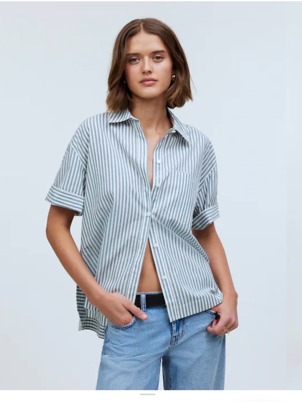 Madewell Light green and White Striped Button-Down Shirt